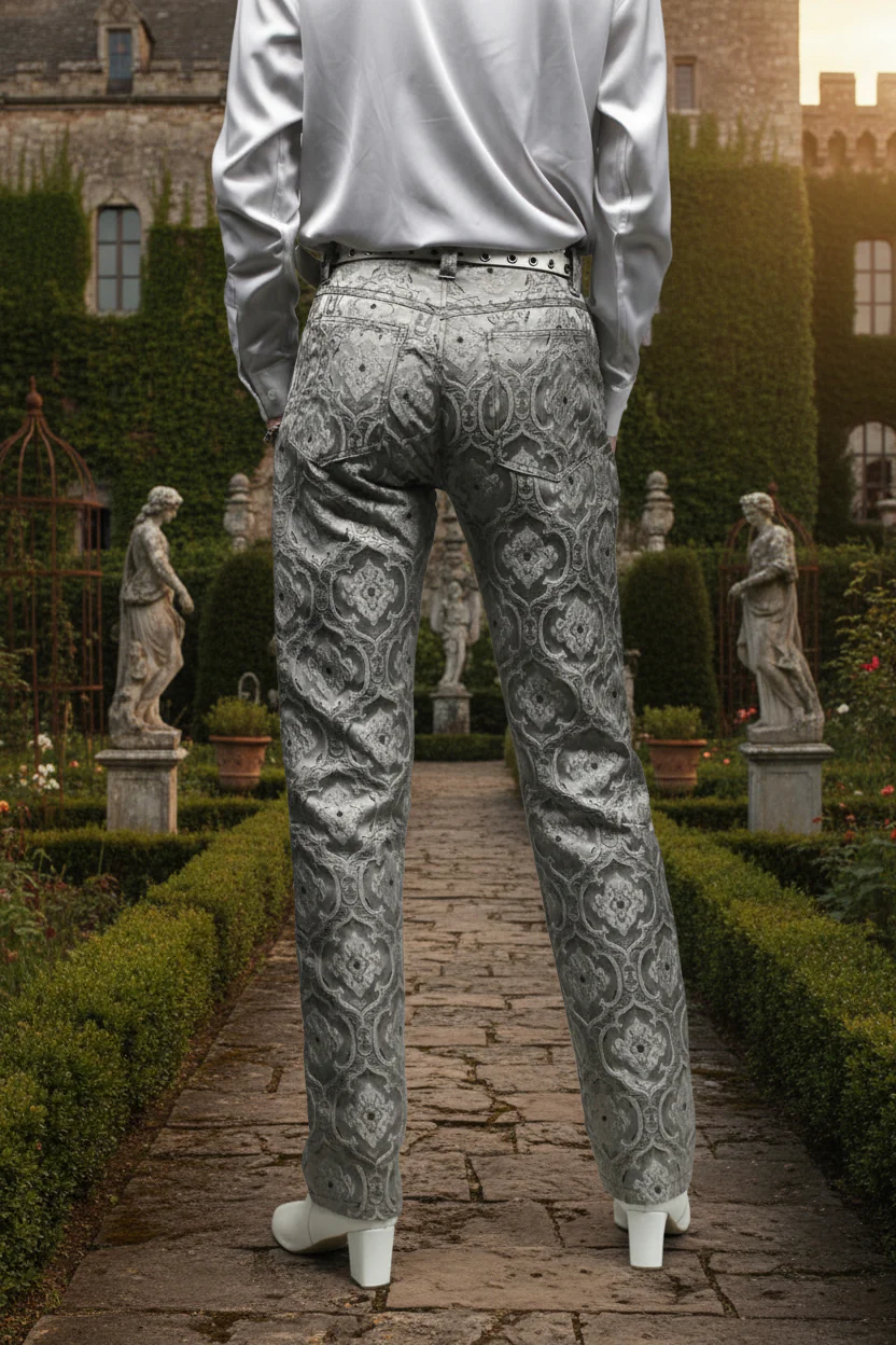 ROCKER PANTS - EDWARDIAN BROCADE - SILVER - Image 4