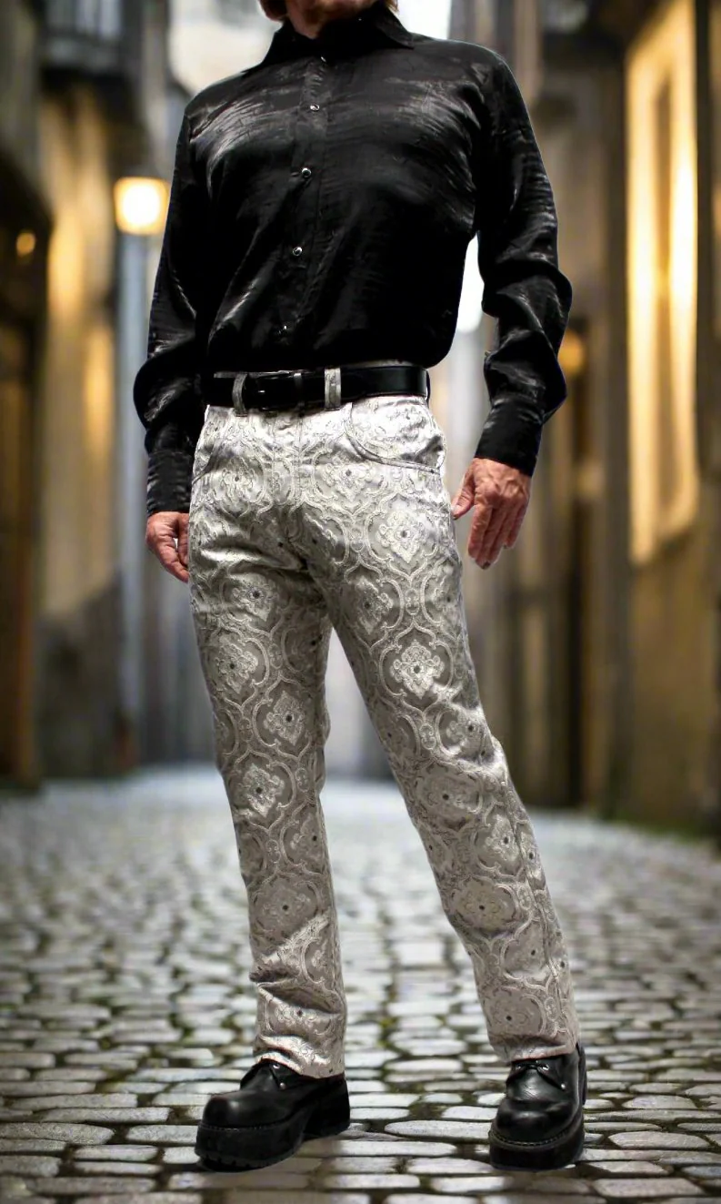 ROCKER PANTS - EDWARDIAN BROCADE - SILVER - Image 6