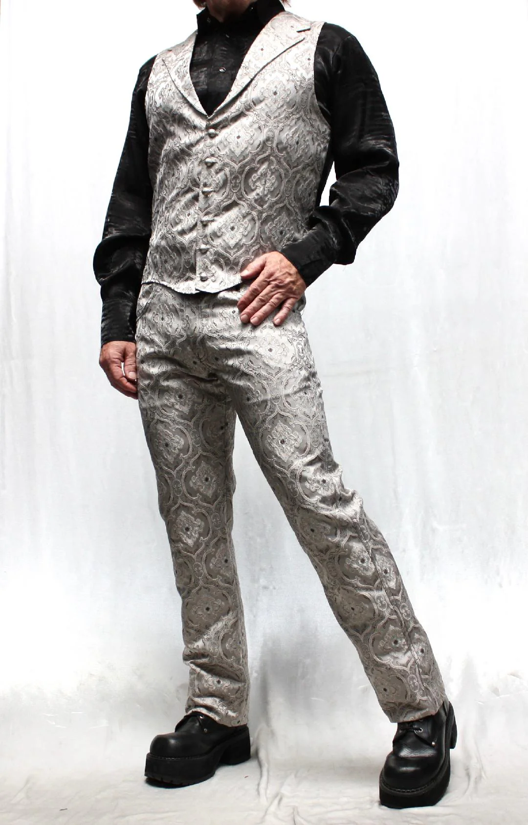 ROCKER PANTS - EDWARDIAN BROCADE - SILVER - Image 9