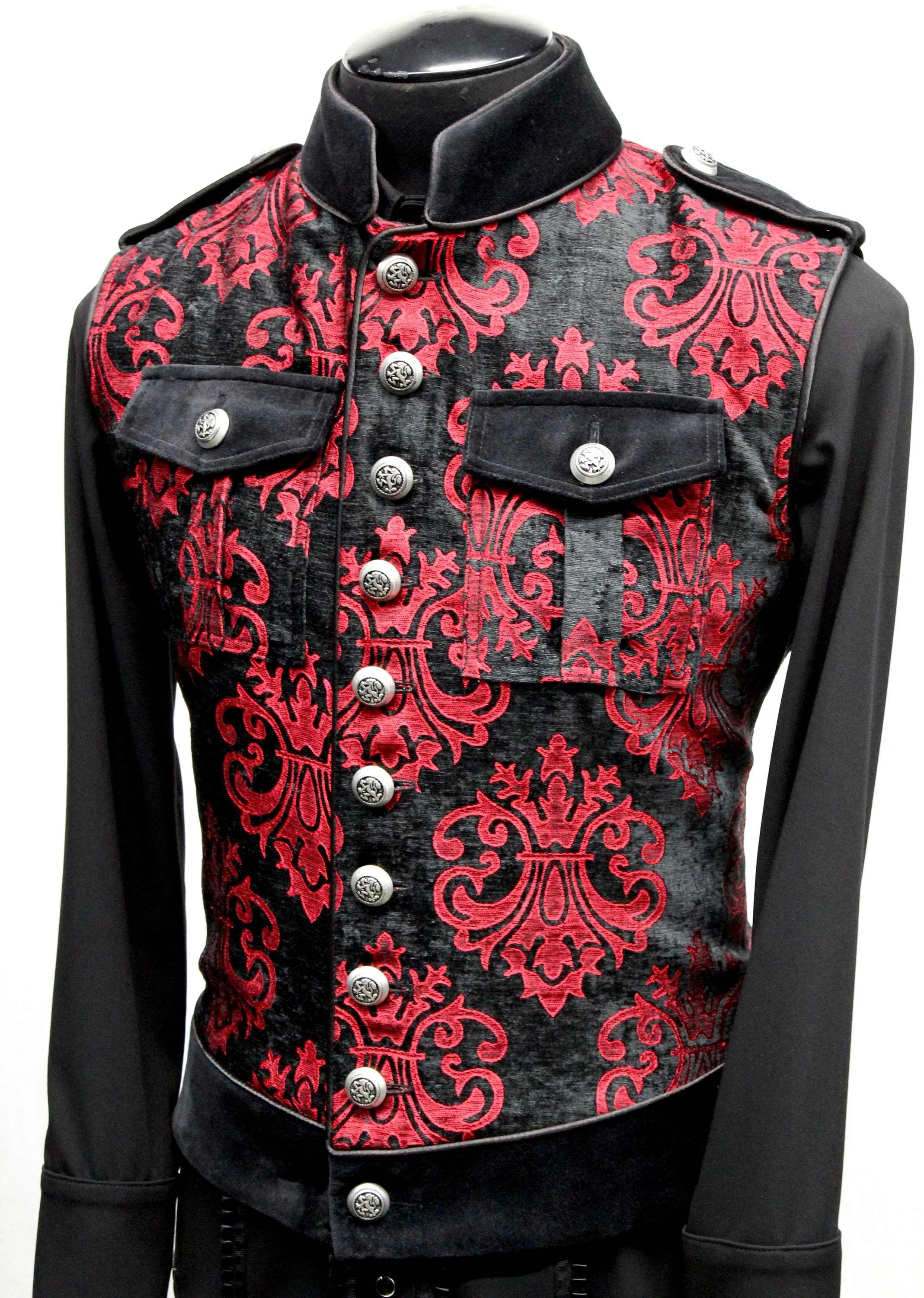 ROYAL MARINE VEST -Red On Black Velvet Brocade - Image 4