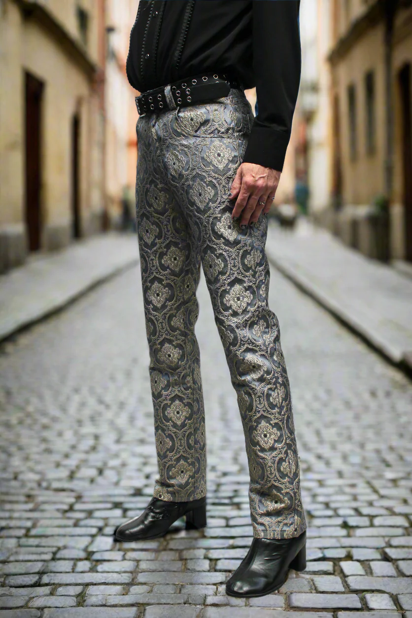 ROCKER PANTS - EDWARDIAN BROCADE - BLUE - Image 3