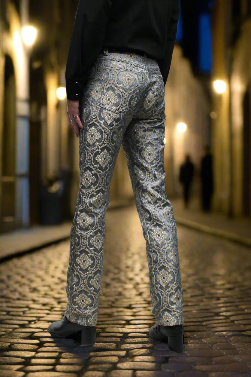 ROCKER PANTS - EDWARDIAN BROCADE - BLUE - Image 4