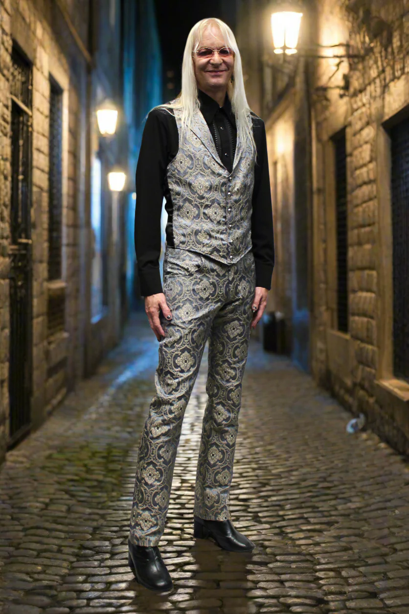 ROCKER PANTS - EDWARDIAN BROCADE - BLUE - Image 5