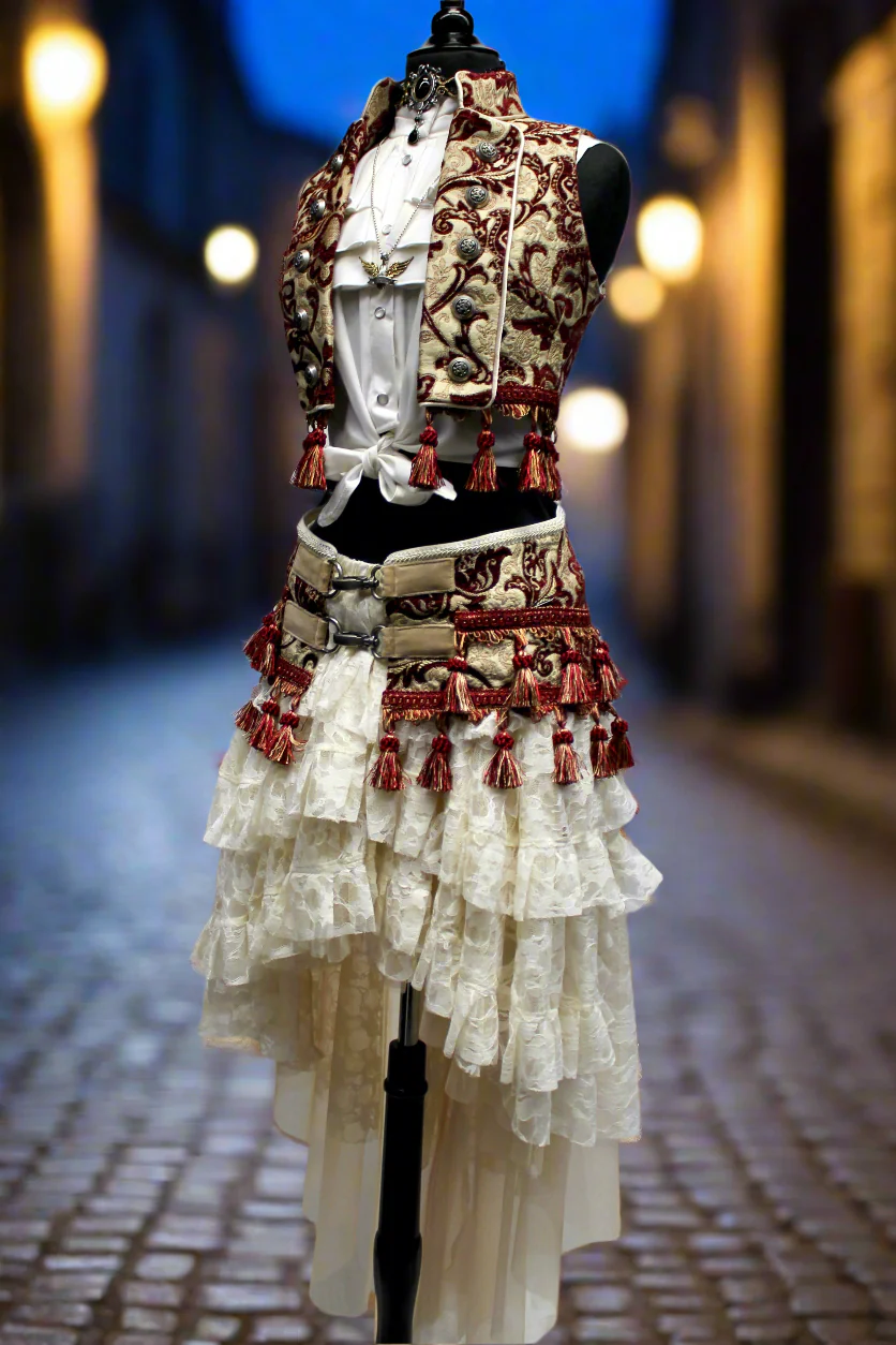 TASSEL SKIRT - BURGUNDY/IVORY - Image 3
