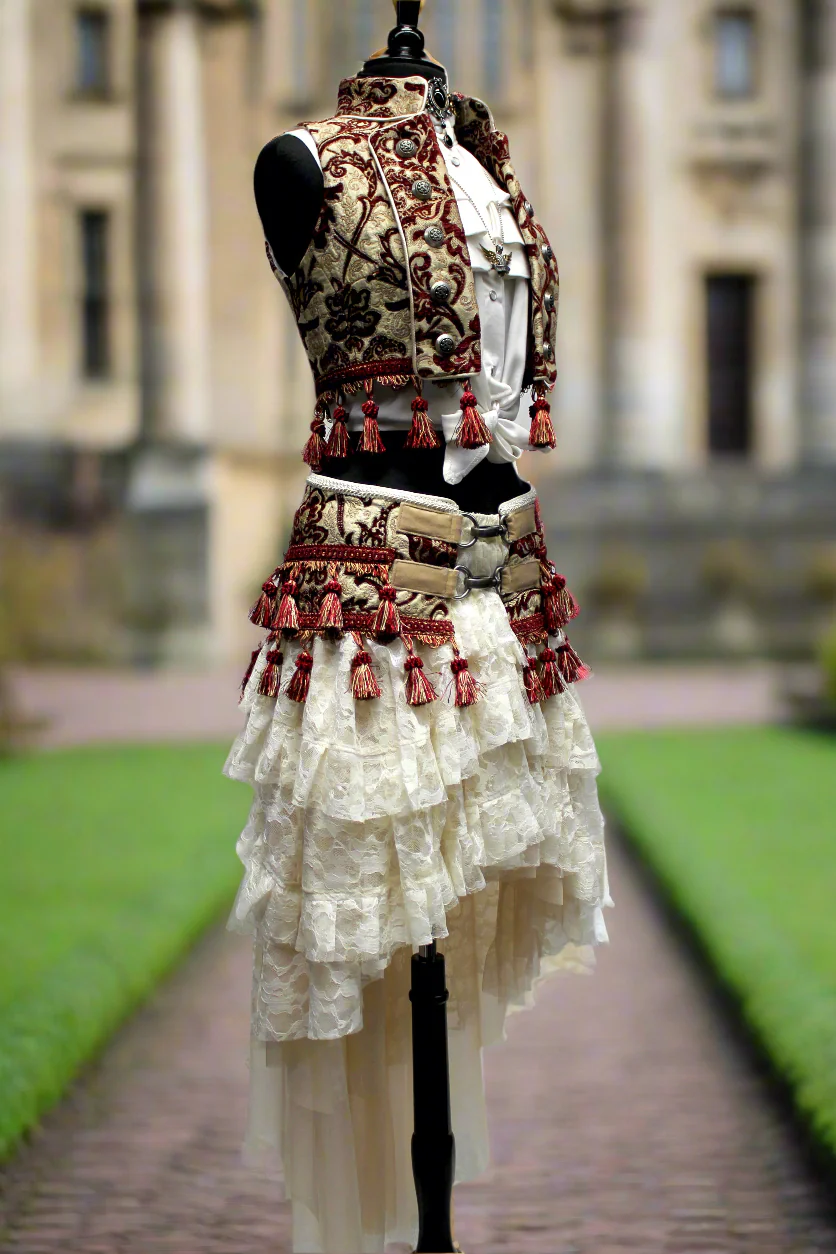 TASSEL SKIRT - BURGUNDY/IVORY - Image 4