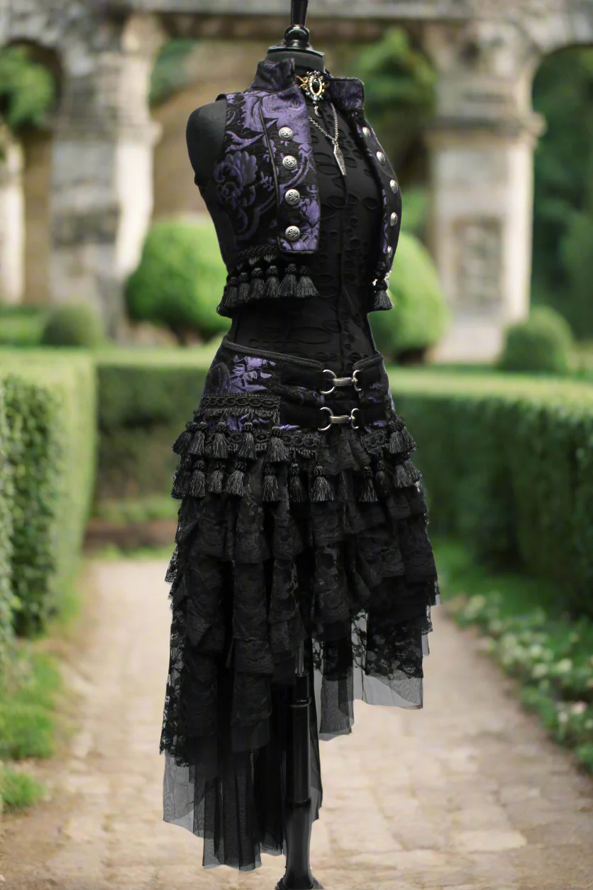 TASSEL SKIRT - PURPLE/BLACK TAPESTRY - Image 3