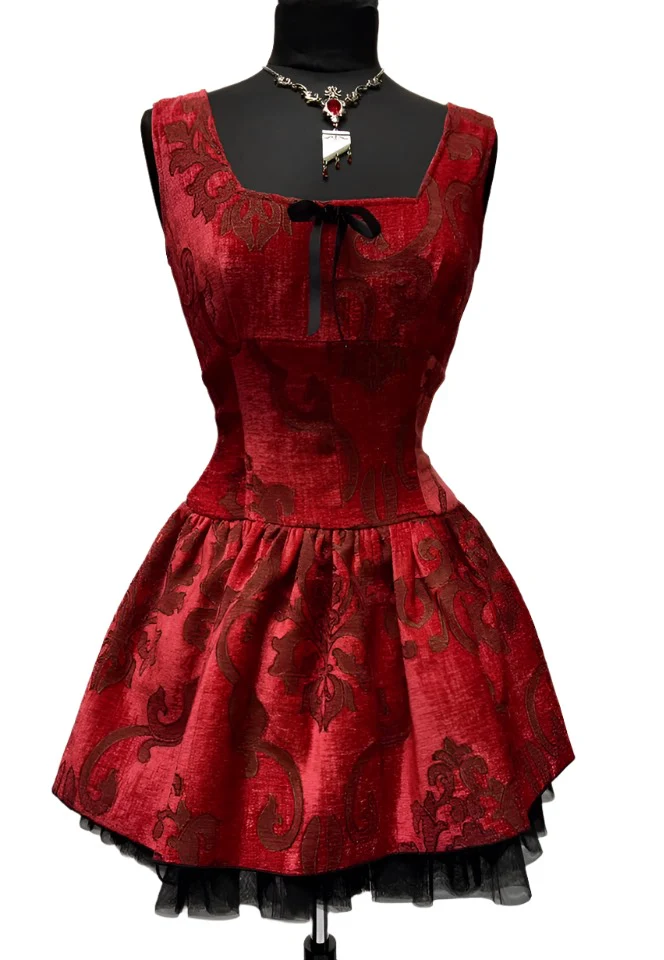 VELVET BALLET DRESS - RED - Image 4