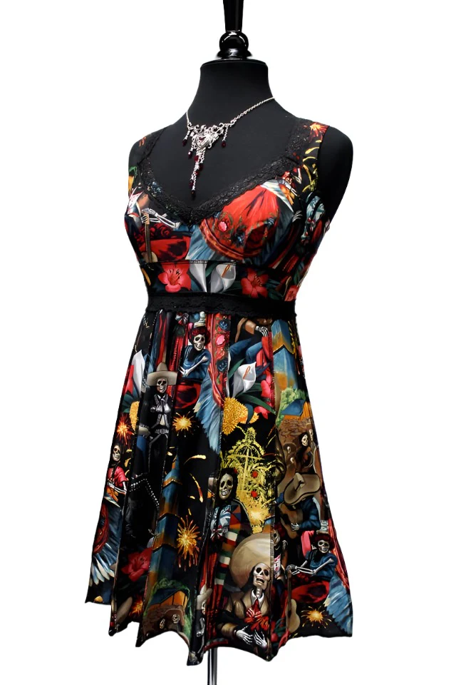 VINTAGE COCKTAIL DRESS - DIA DE LOS MUERTOS PRINT - Image 4